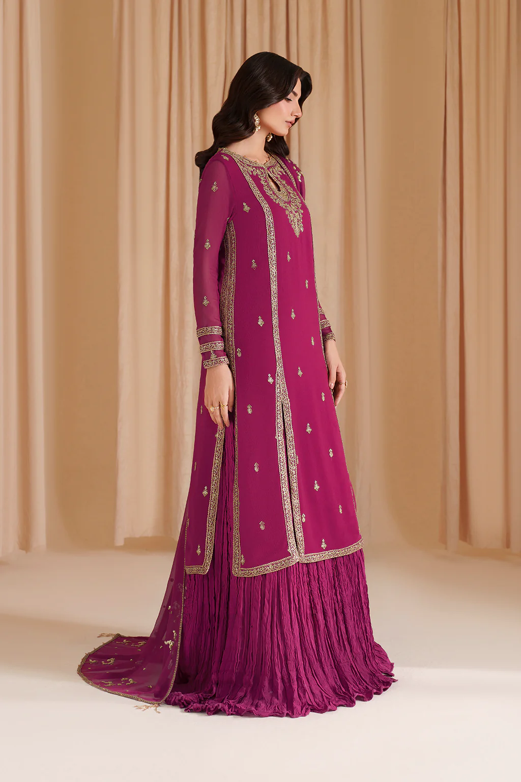 Luxury Chiffon Embroidered 3 PCS Collection Fuchsia Pink - NY1101