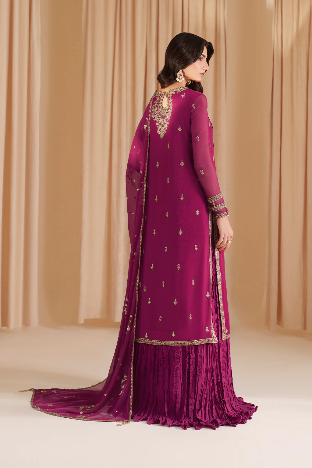 Luxury Chiffon Embroidered 3 PCS Collection Fuchsia Pink - NY1101