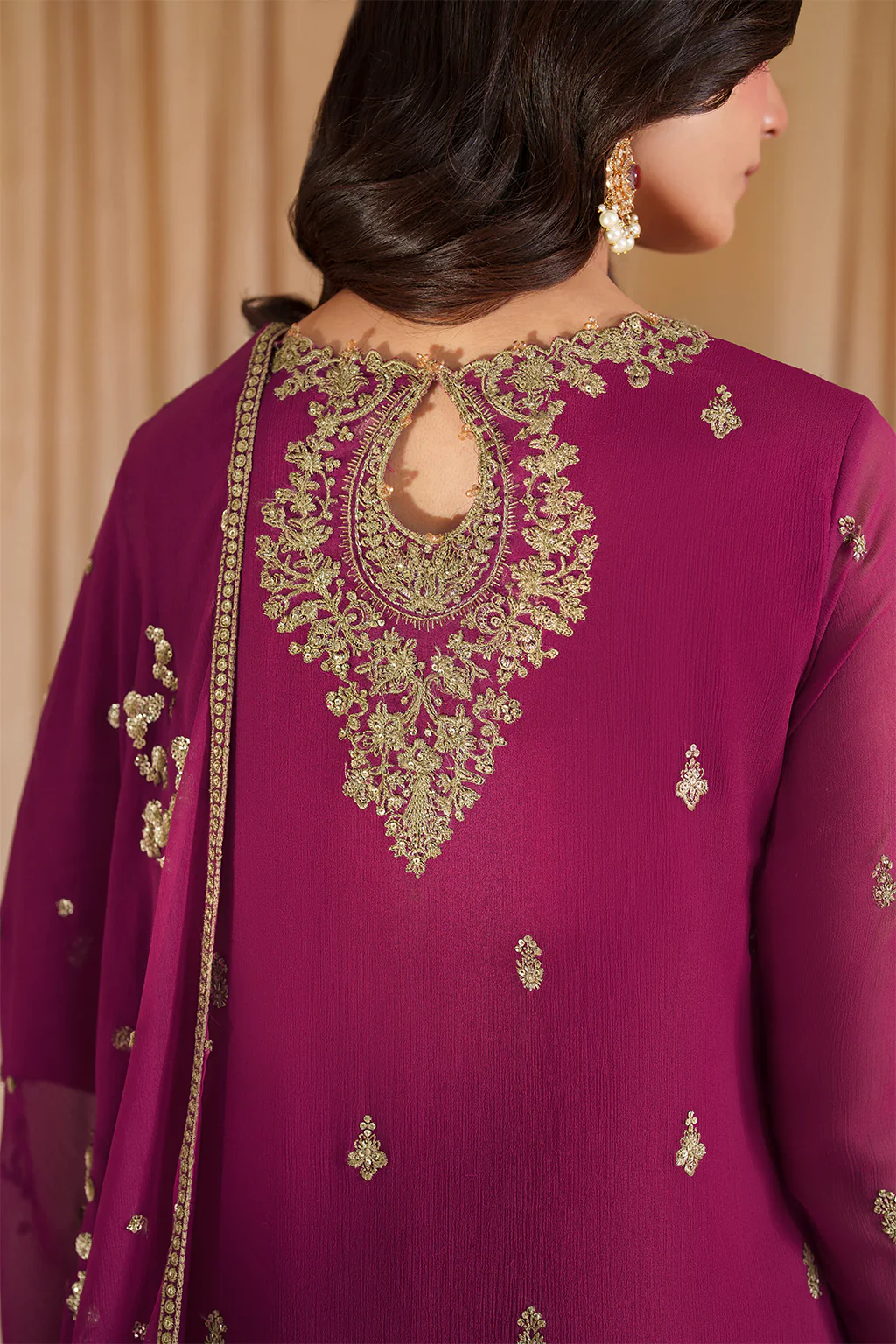 Luxury Chiffon Embroidered 3 PCS Collection Fuchsia Pink - NY1101