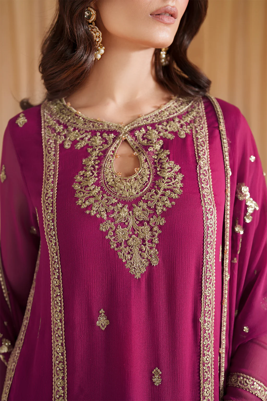 Luxury Chiffon Embroidered 3 PCS Collection Fuchsia Pink - NY1101