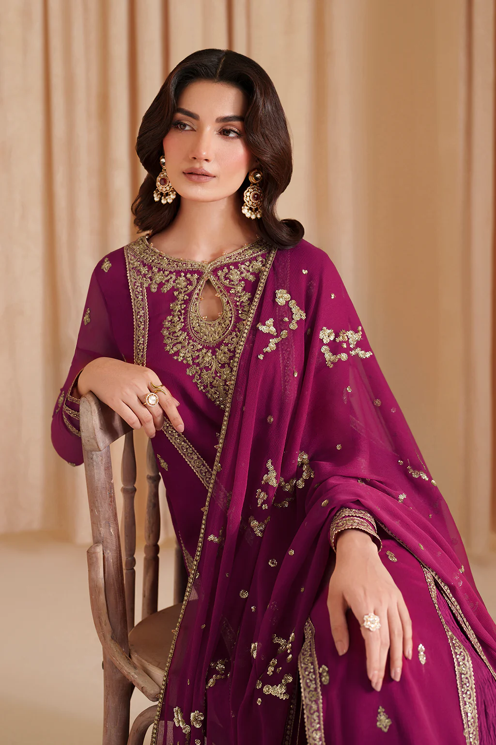 Luxury Chiffon Embroidered 3 PCS Collection Fuchsia Pink - NY1101