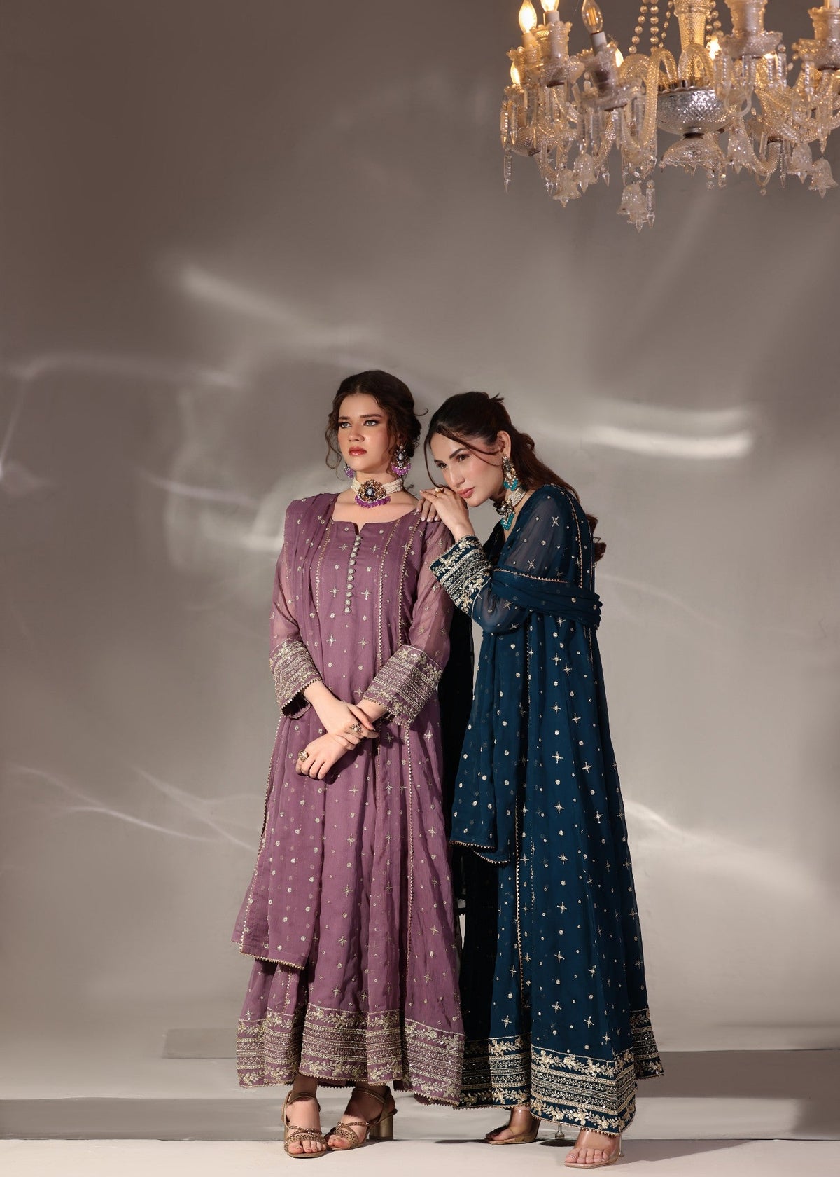 Embroidered Chiffon Flared Pishwas 3-Piece Suit – Teal
