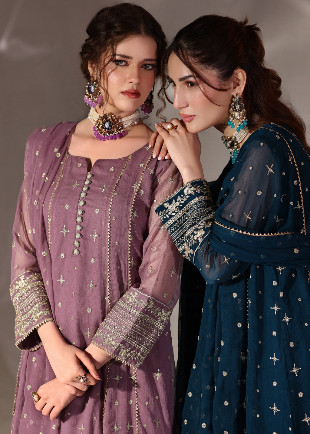 Embroidered Chiffon Flared Pishwas 3-Piece Suit – Teal