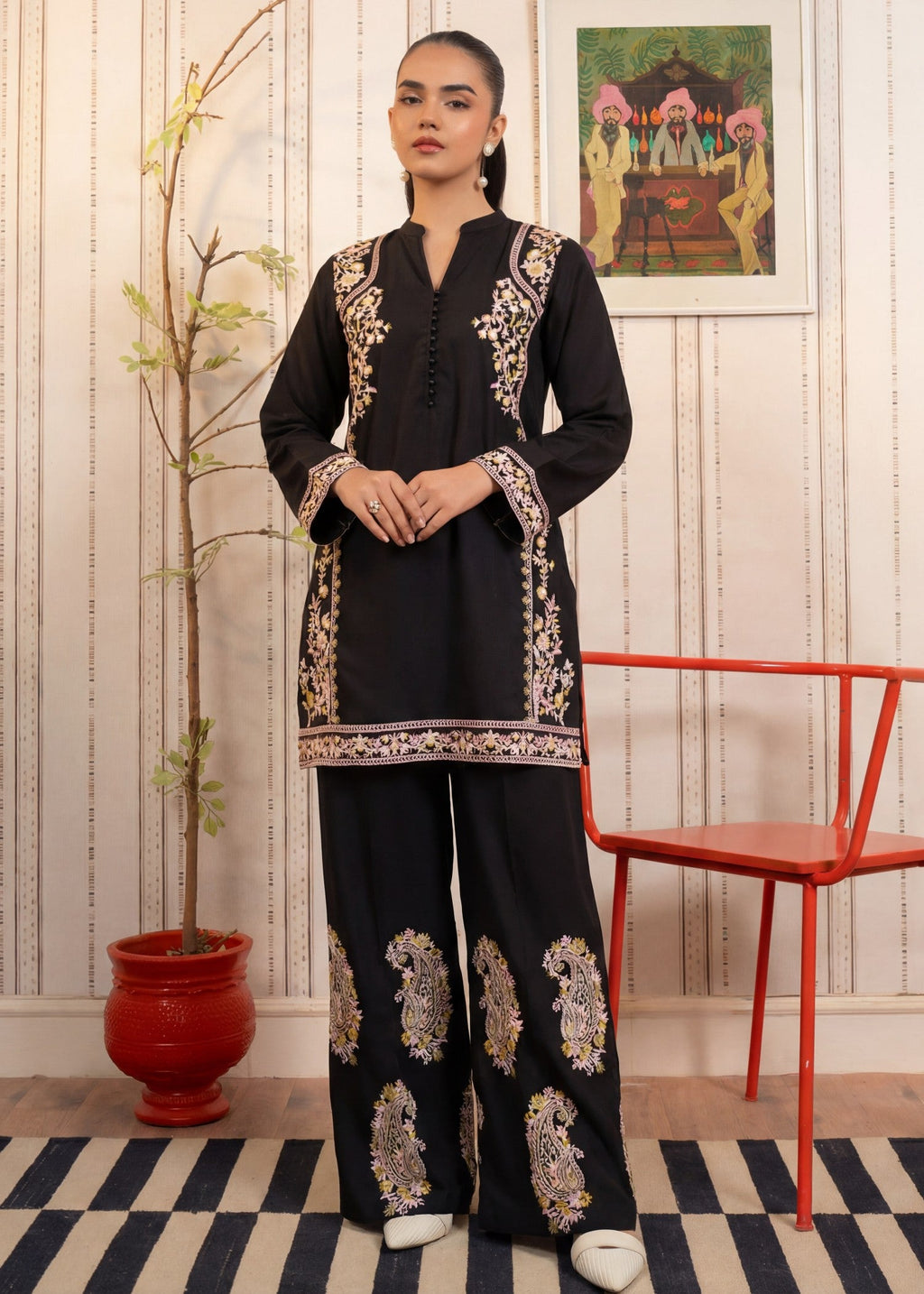 Embroidered Lawn Flapper Suit – Black, Summer Wear