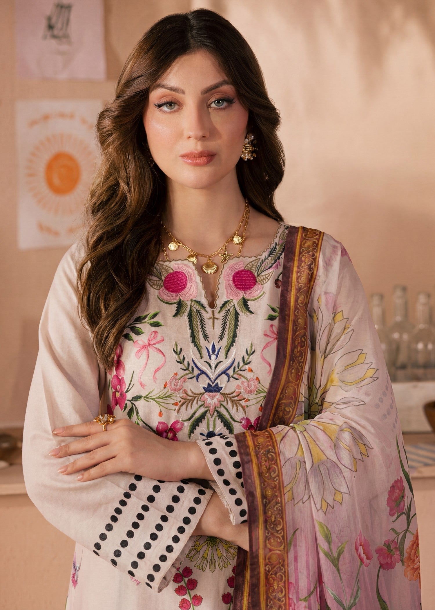 Printed Textured Lawn Palazzo Suit – Voile Dupatta, Summer Wear