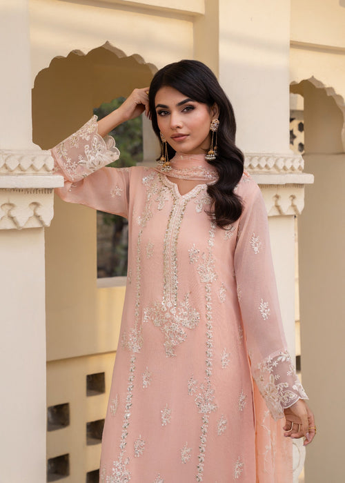 Embroidered Chiffon Straight Kurta 3-Piece Suit – Peach Pink