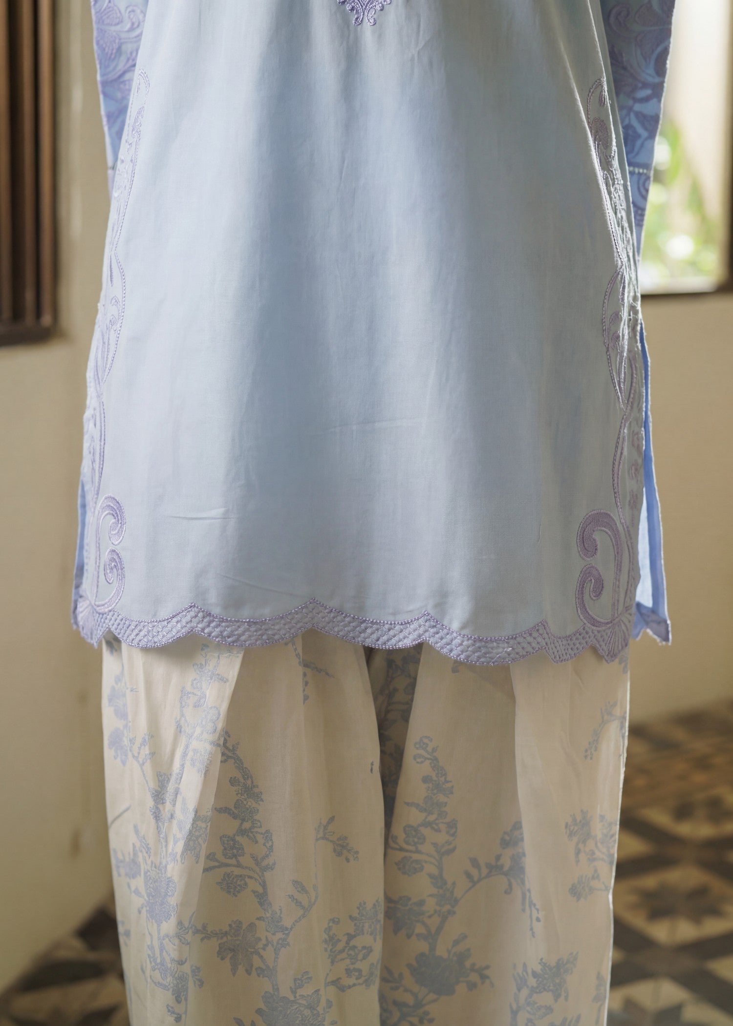 Embroidered Lawn 3-Piece Suit – Blue, Voile Dupatta