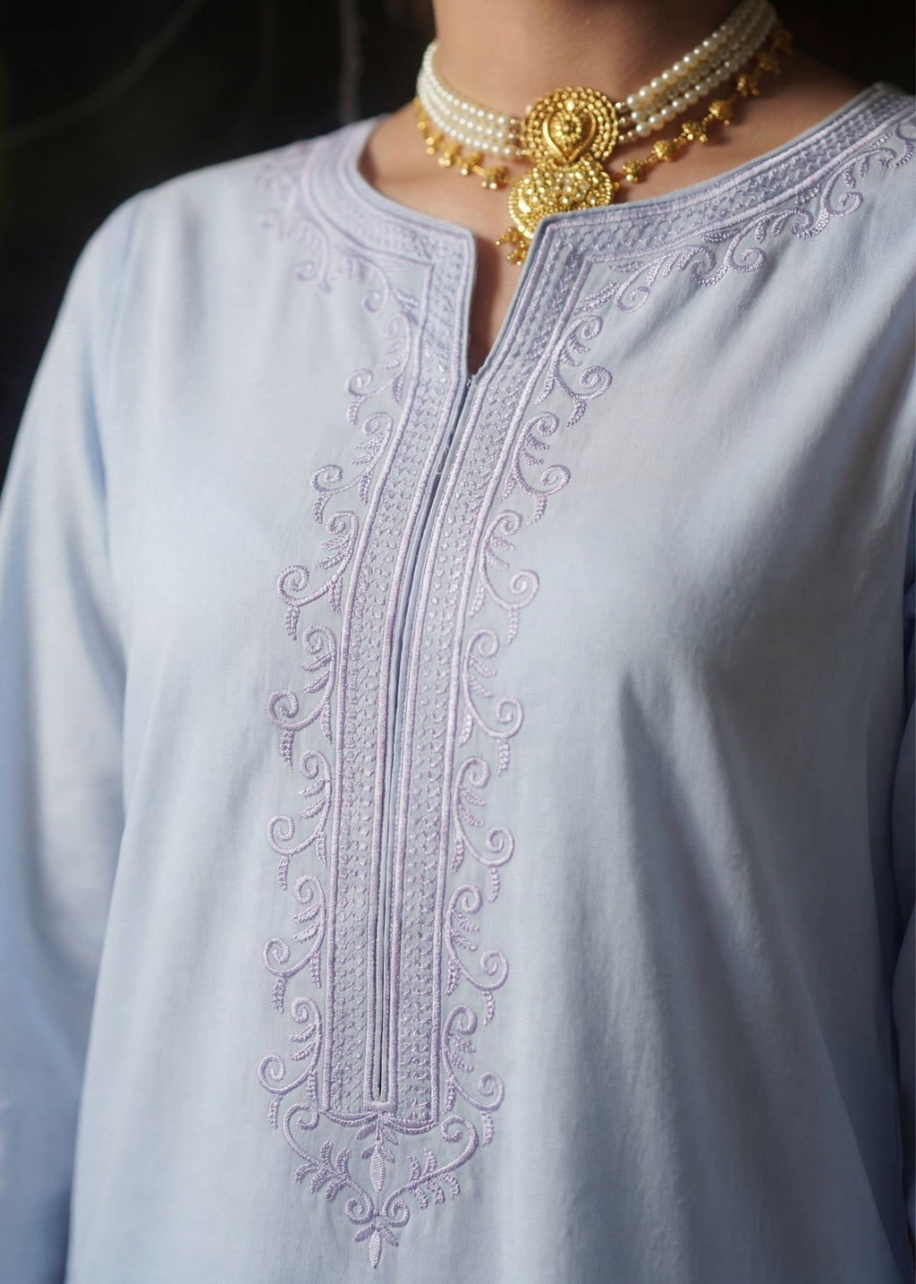 Embroidered Lawn 3-Piece Suit – Blue, Voile Dupatta