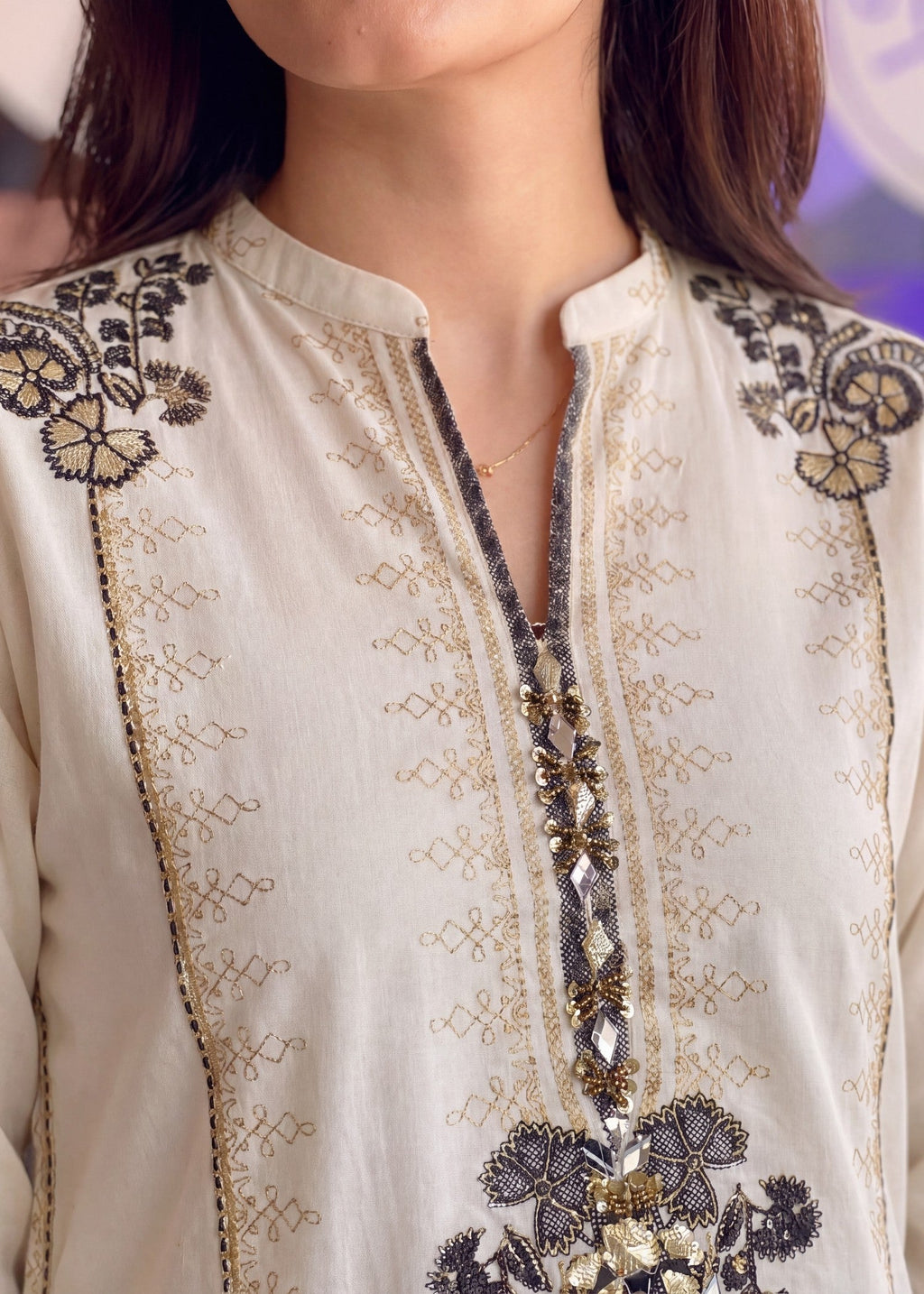 Printed Lawn Long Kurta 2-Piece Suit – Cream, Summer Wear
