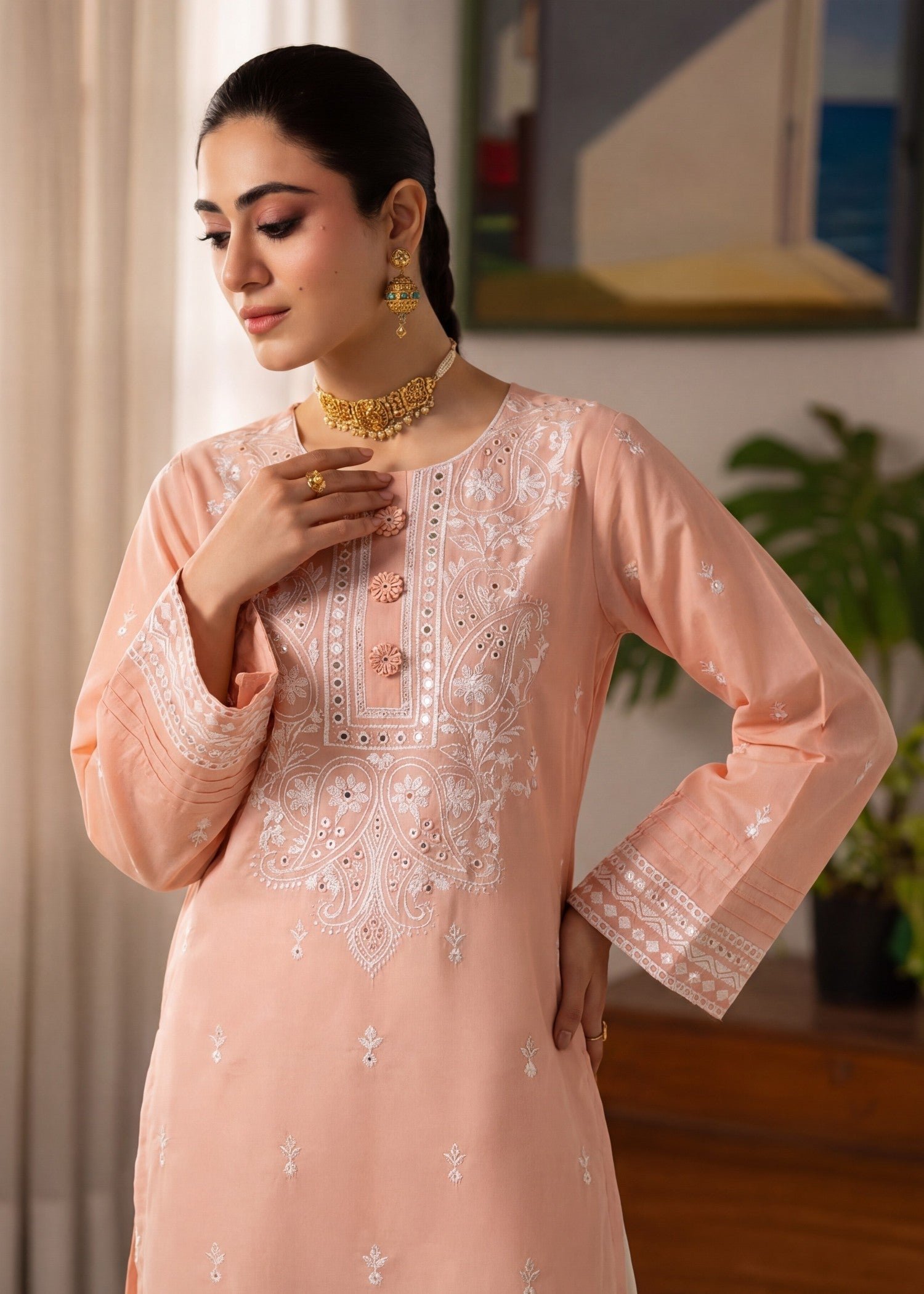 Primary title: Embroidered Lawn 2-Piece Suit – Pink, Summer Wear