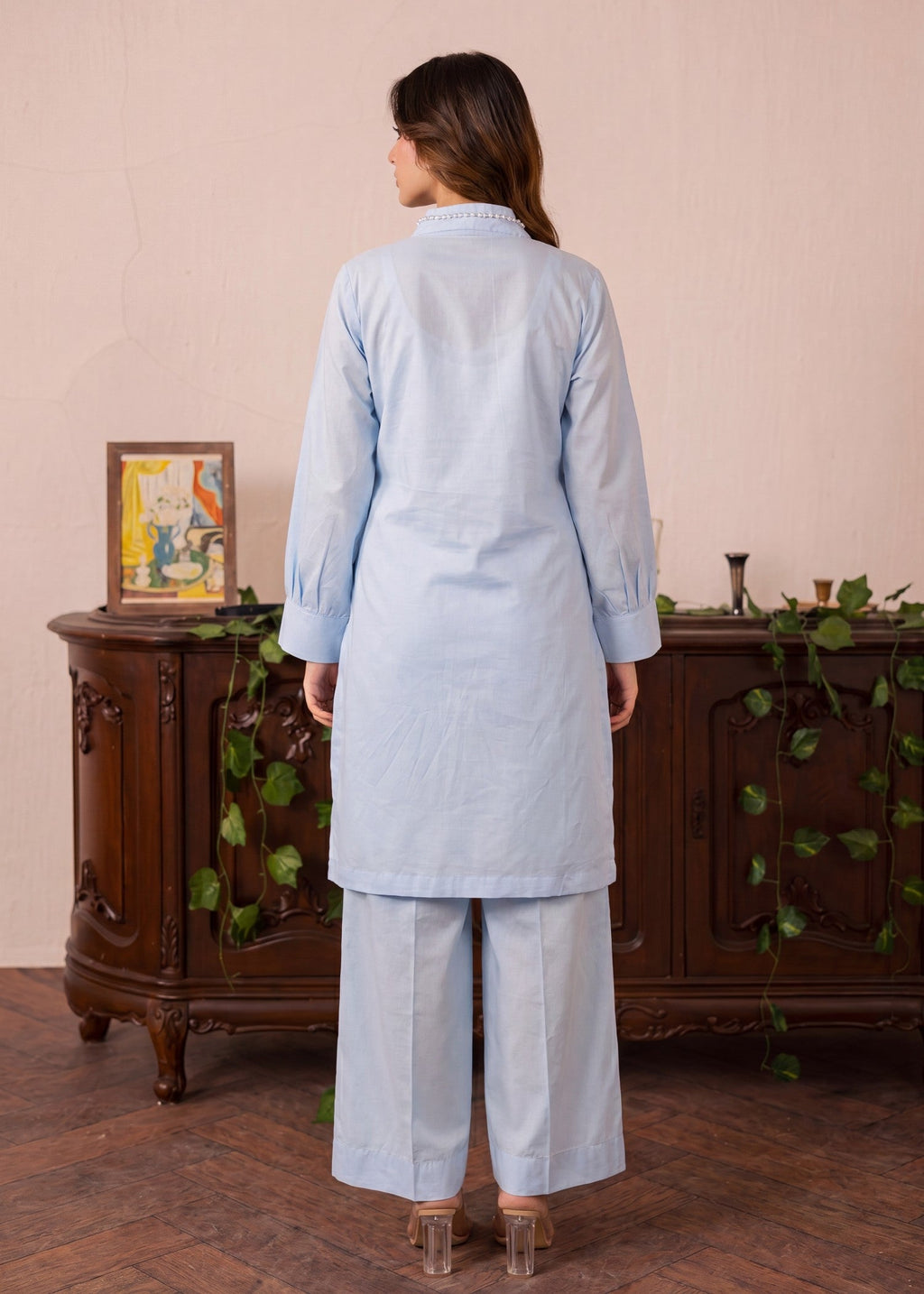 Primary title: Tasseled Lawn Flapper Suit – Sky Blue, Summer Wear