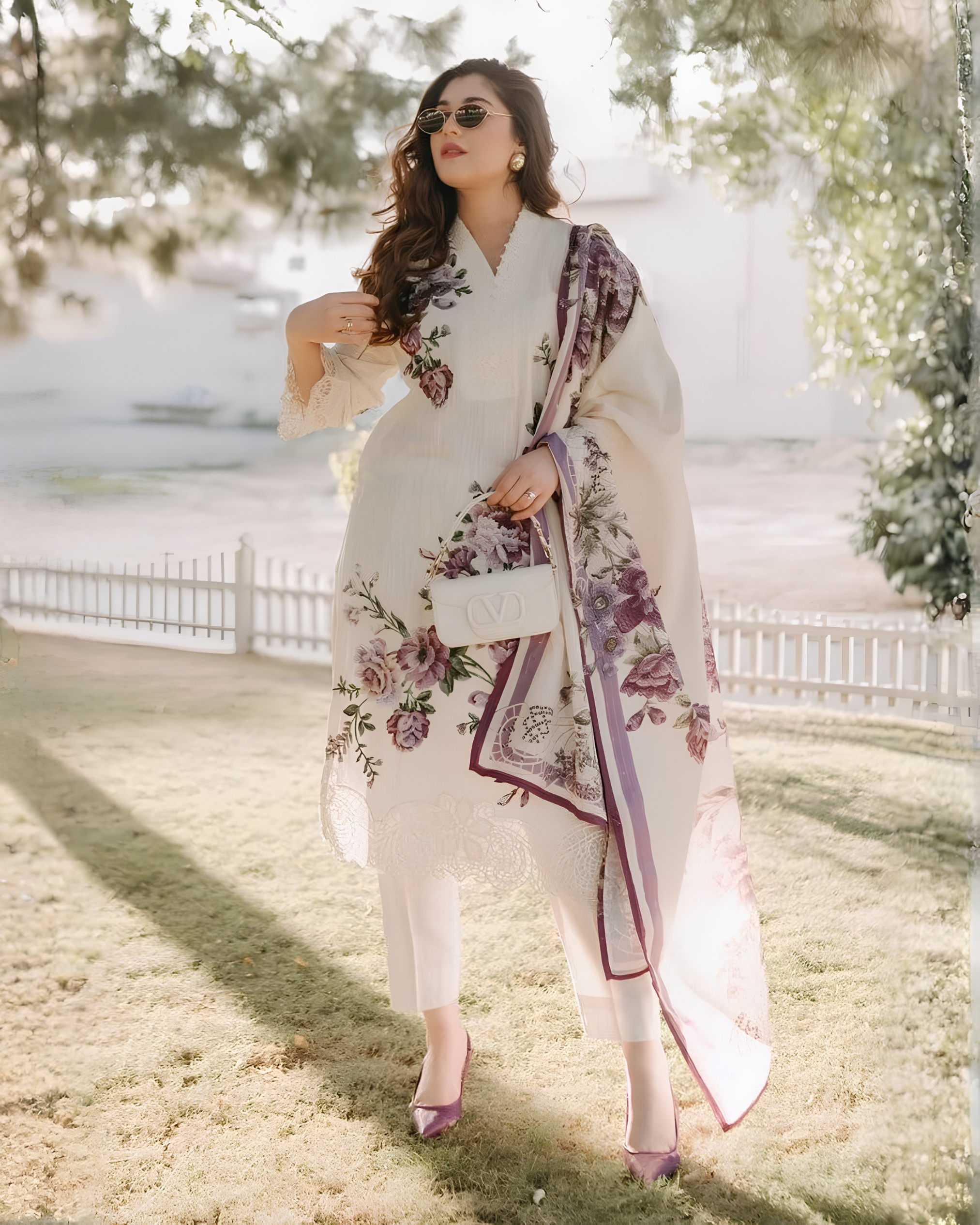 Embroidered Lawn 3-Piece Suit – White with Manaar Dupatta, Summer Daily Wear