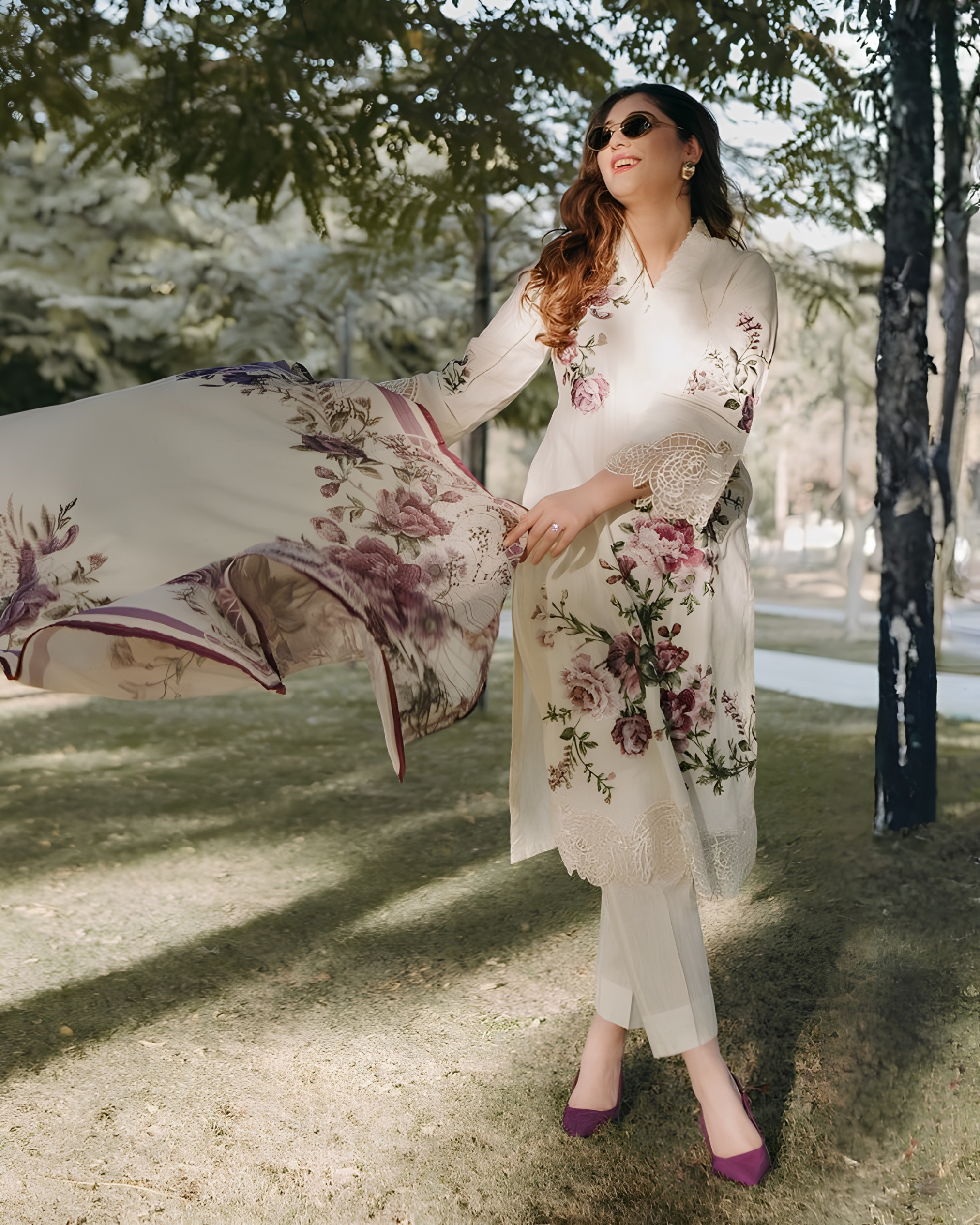 Embroidered Lawn 3-Piece Suit – White with Manaar Dupatta, Summer Daily Wear