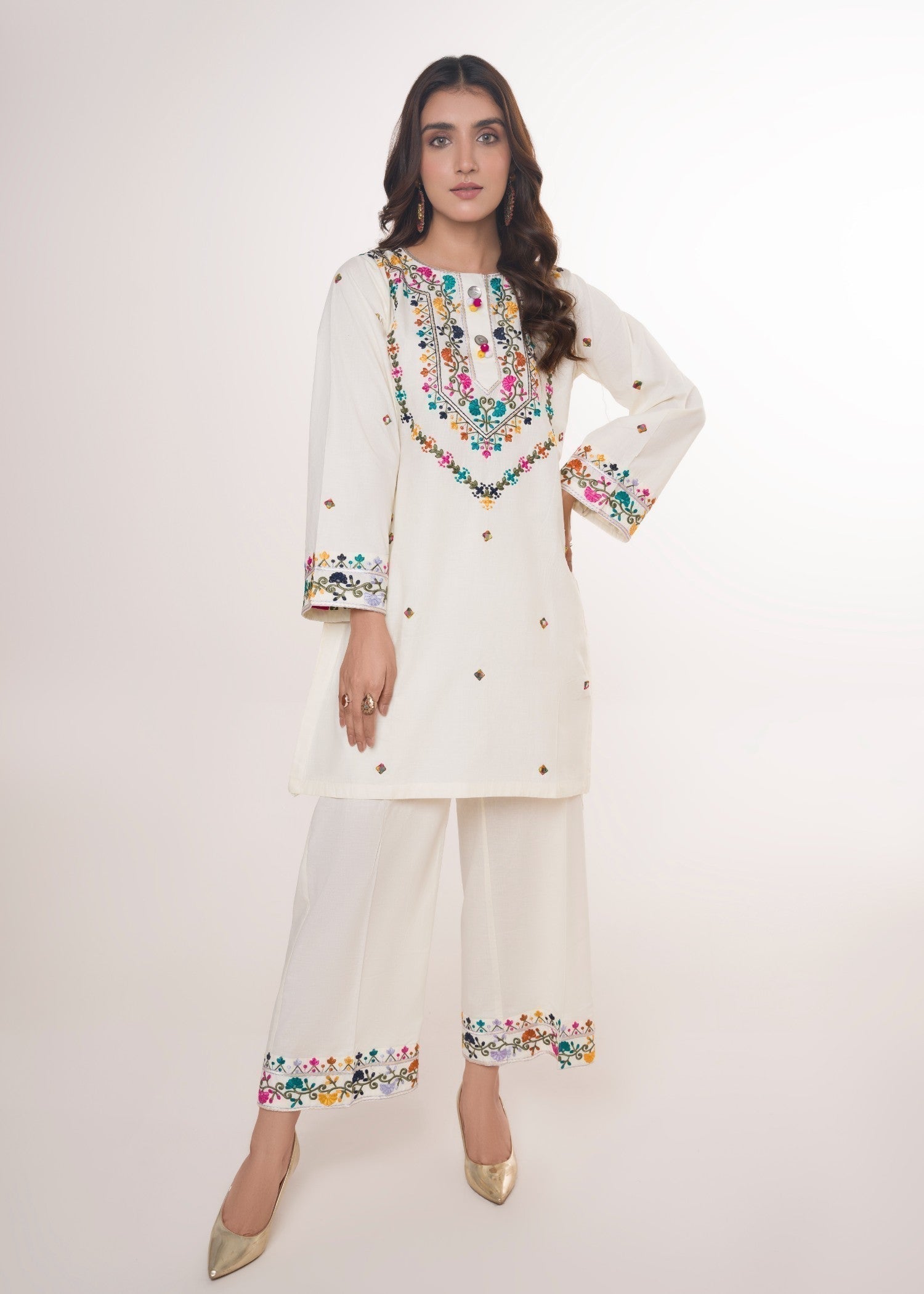 Printed Lawn Long Kurta 2-Piece Suit – Cream, Summer Wear