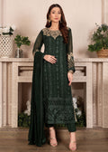 Embroidered Chiffon Long Kurta 3-Piece Suit – Dark Green