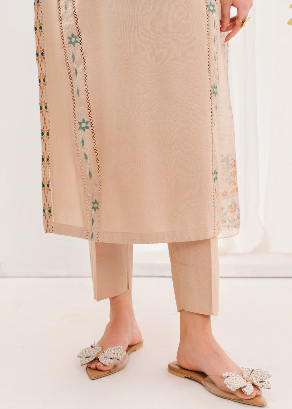 Embroidered Lawn 3-Piece Suit – Beige, Manaar Dupatta