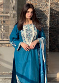 Embroidered Khaddar 3-Piece Suit – Steel Blue, Herringbone Dupatta
