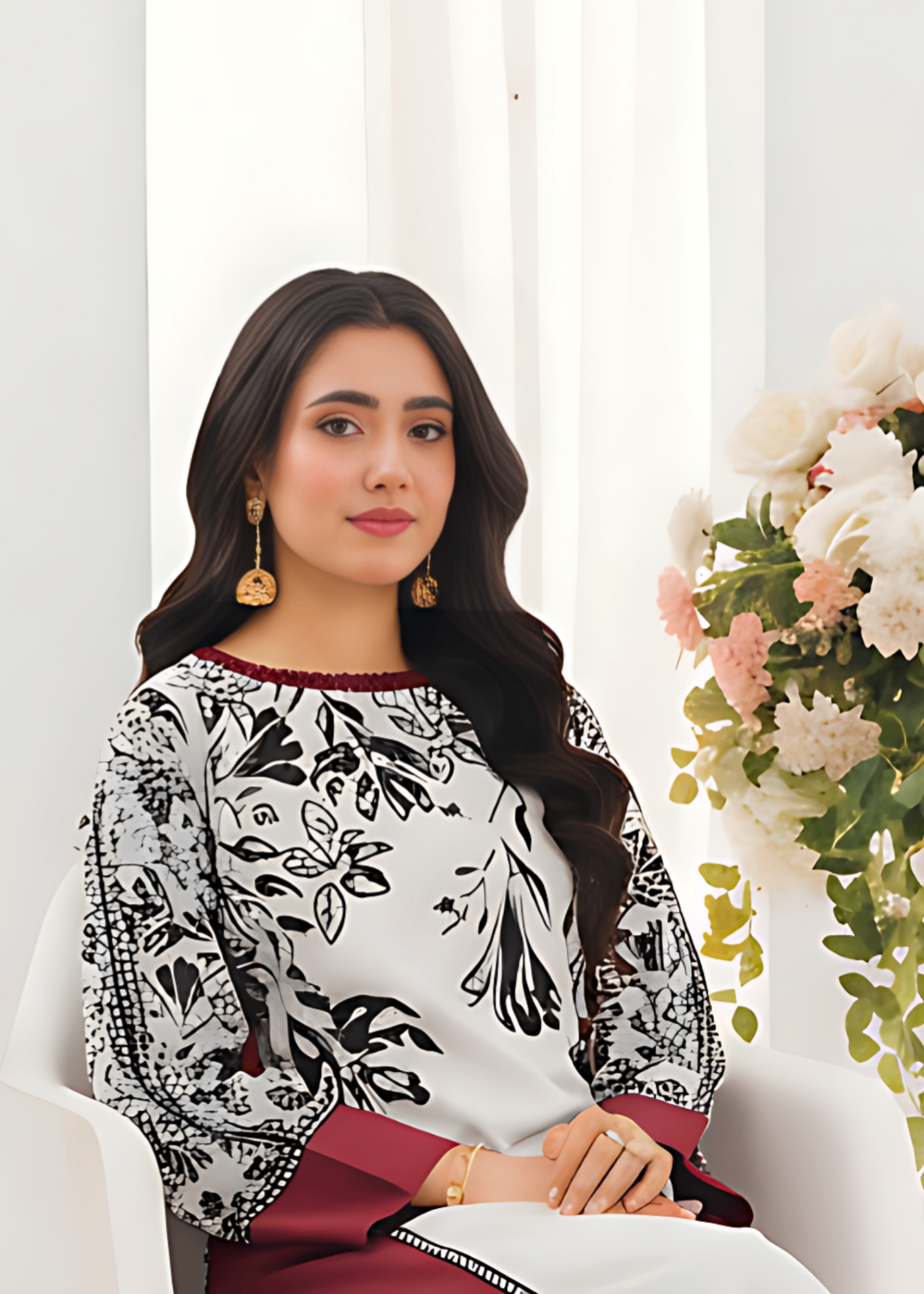 Printed Silk Kaftan – Red & White Floral, All Season