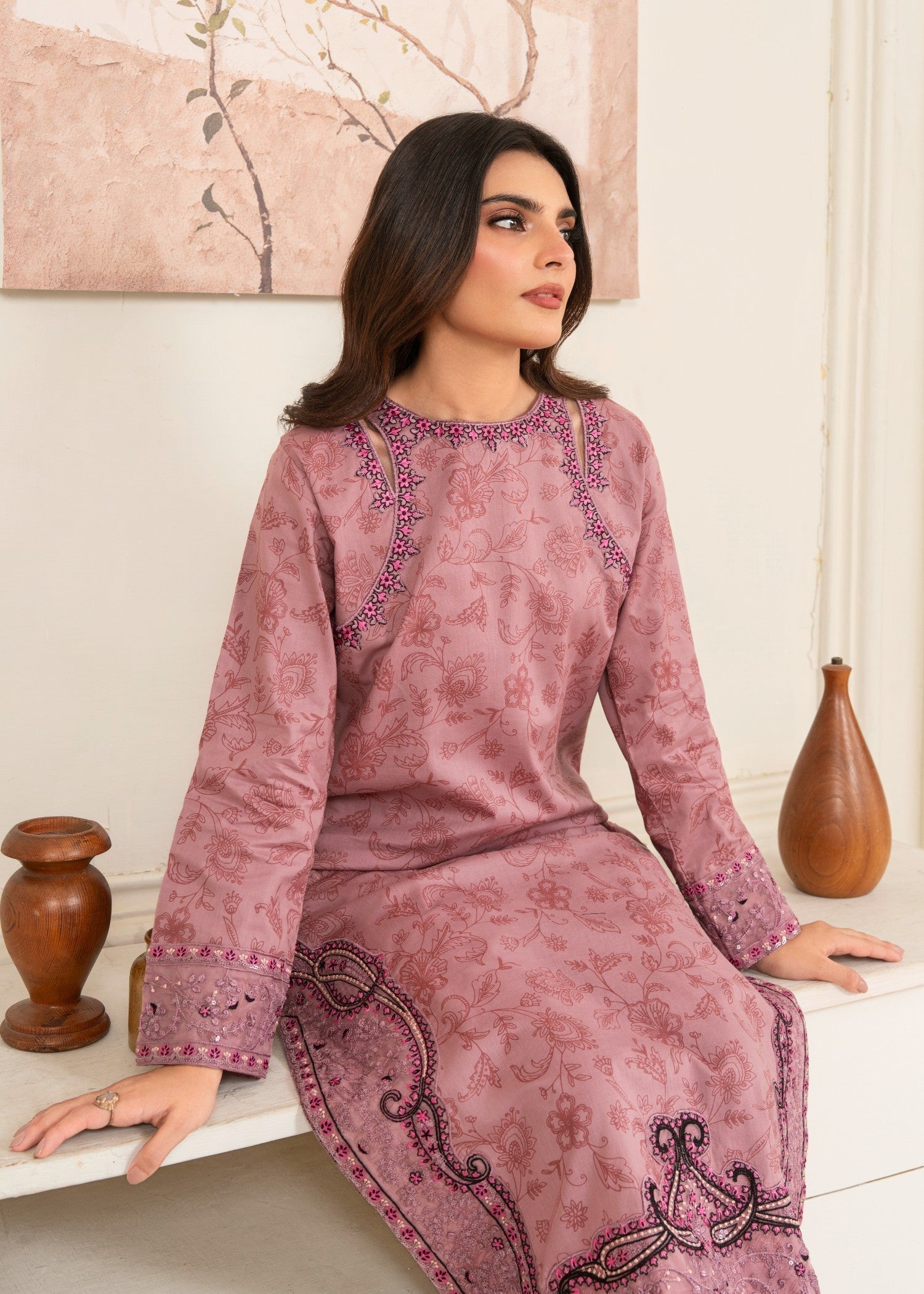 Embroidered Lawn Flapper Suit – Pink, Summer Wear